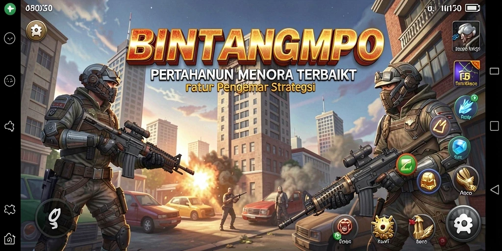 Tampilan screenshot BINTANGMPO menunjukkan aksi seru dalam menara pertahanan.