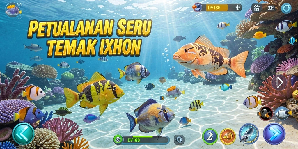 Screenshot gameplay DV188 menampilkan keseruan tembak ikan.